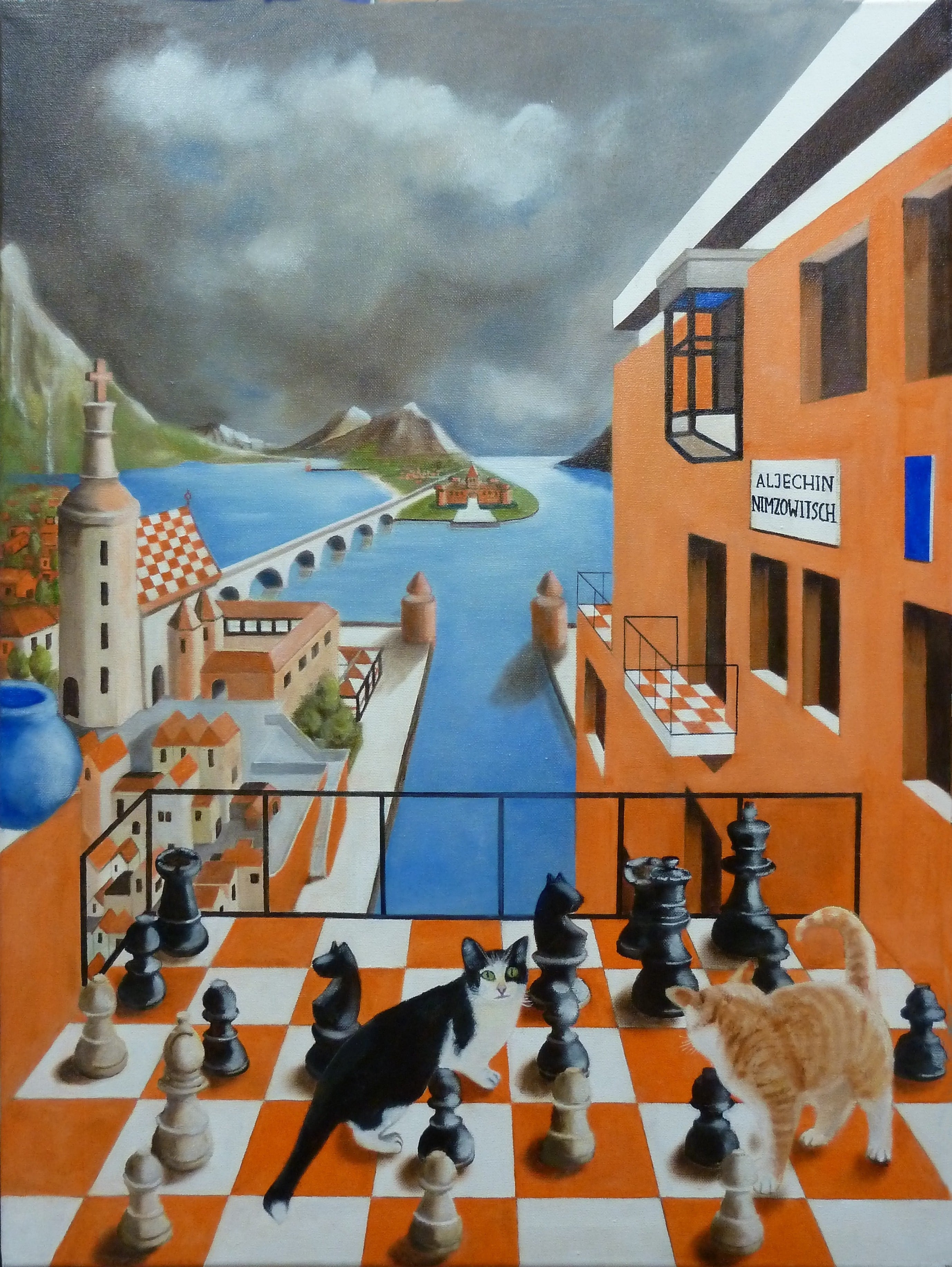 Schilderij Schaakkat