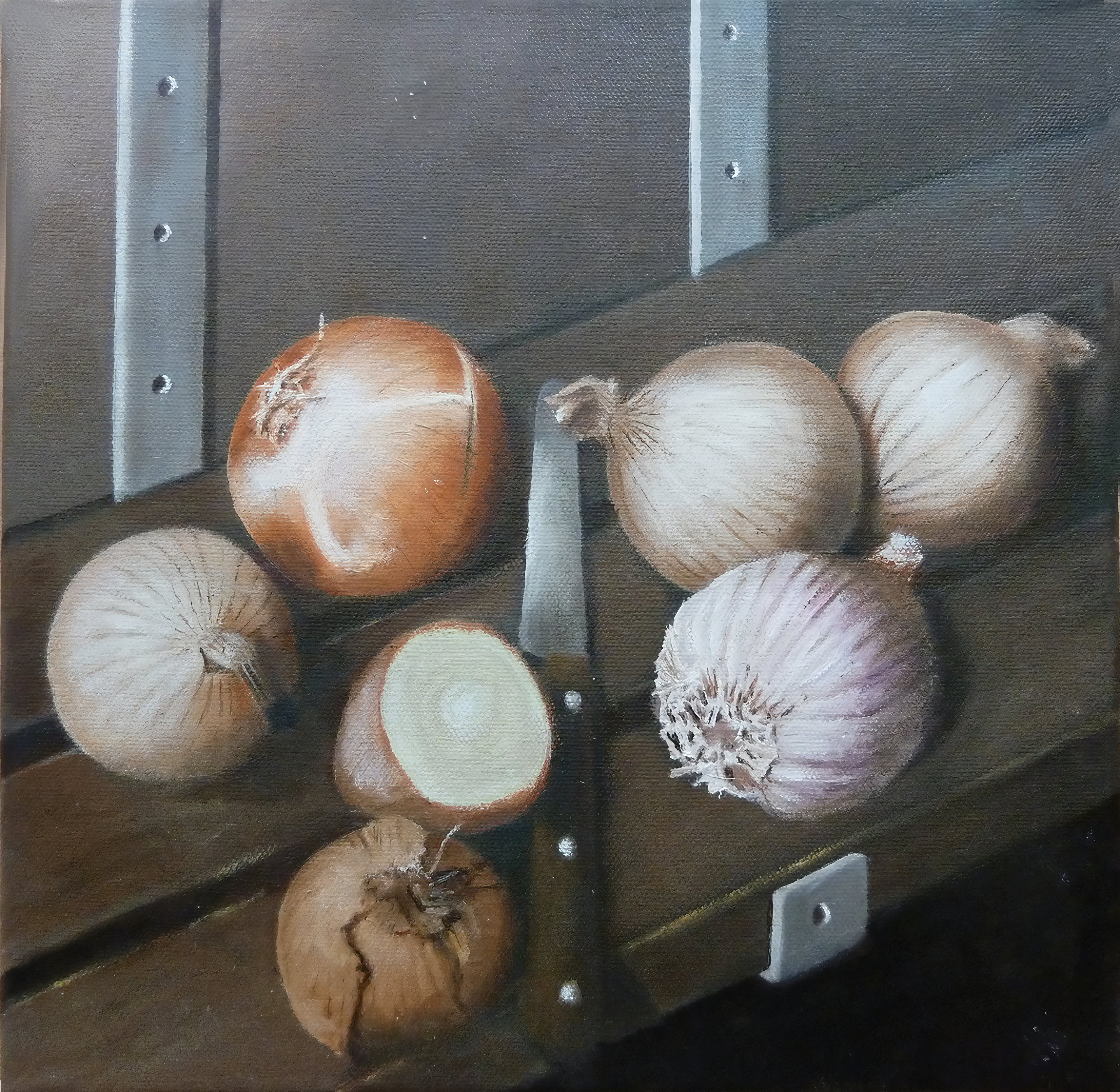 Schilderij Stilleven met Uien