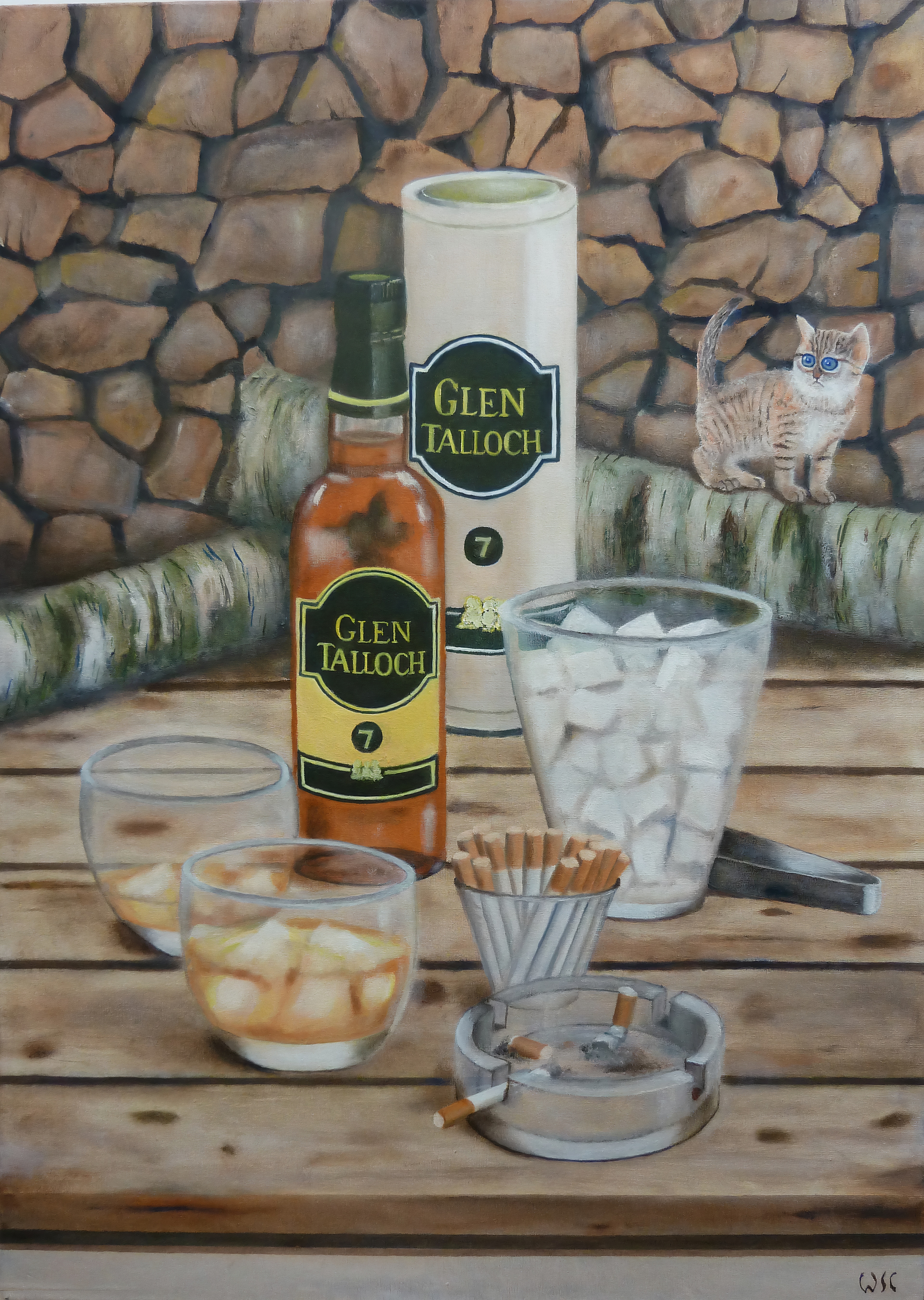 Schilderij Stilleven Drank Sigaretten